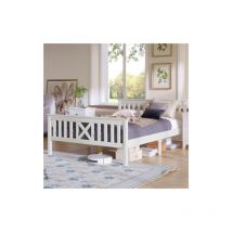 Weißes Doppelbett bestehend aus einem Holzbett mit Lattenrost und Kopfteil - 140 x 200 cm Kinderbett in Massivholz, massive Weißkiefer