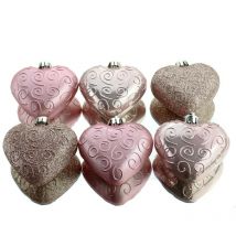 Bruchfeste Weihnachtsanhänger in Herzform Rosa 7 cm aus Kunststoff - 6er Set
