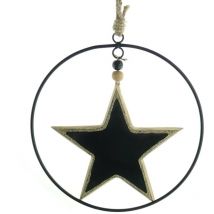 Gasper - Weihnachtsanhänger Stern Schwarz mit schwarzem Ring ø 20 cm - Holz & Metall