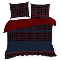 Weihnachtsbettwäsche 140x200 Peter 02 Baumwolle kariert marineblau rot mit einem Eurofirany sw 23 Kissenbezug