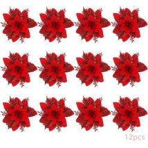 Weihnachtsblumen, 12 Glitzernde Weihnachtsblumen, Glouce Glitzer-weihnachtsblume, Weihnachtsbaum-weihnachtsstern, Künstliche Blumen, Dekoration, 