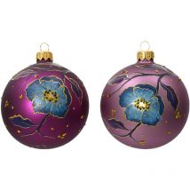 Weihnachtskugel aus mattem Glas, dekoriert mit zweifarbigen Blumen, verschiedene Farben, ø 8cm