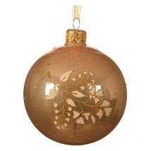 Webmarketpoint - Weihnachtskugel Emaille Karamell - Gold mit Blume Ø8 cm