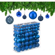 Weihnachtskugeln im 150er Set, glitzernde, matte & glänzende Christbaumkugeln, Kunststoff, ∅ 3, 4 & 6 cm, blau - Relaxdays