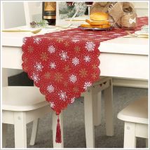Weihnachtsroter Tischläufer, 35 x 180 cm, Leinen, Schneeflocken-Druck, Tischdecke, Weihnachtsdekoration, Tischwäsche, Flaggen (rot)