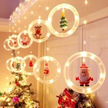 Modou - Weihnachts-Lichtvorhang, 3 m, Girlande, Lichtvorhang, Innenbereich, Fenster, usb, Warmweiß, 10 Ringe mit 3D-Weihnachtsfiguren-Lichtern,