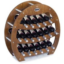 Weinregal aus Holz, Flaschenregal mit Nussbaum‐Finish auf Rollen für Weinflaschen, made in italy, mod. Botte, B.18 L75 x P25 x H75