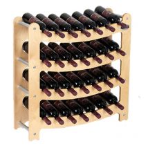 Weinregal aus Holz, Flaschenregal mit Ahorn‐Finish auf Rollen für Weinflaschen, made in italy, mod. Syrah, B.28 L75 x P25 x H75