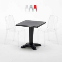 Schwarz Quadratisch Tisch und 2 Stühle Farbiges Polypropylen-Innenmastenset Grand Soleil Cristal Light Balcony - Transparent
