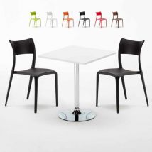 Ahd Amazing Home Design - Weiß Quadratisch Tisch und 2 Stühle Farbiges Polypropylen-Innenmastenset Parisienne Cocktail - Schwarz