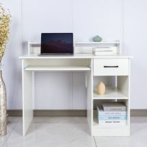 Drums Computertisch – Weiß – Platzsparendes Design – Schublade – 105,5 x 56 x 90 cm – Robuste Holzstruktur