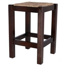 Well home - Banqueta rústica baja, fabricada en madera, acabado en nogal, 32,5x32,5x48,5 cm - Wellhome