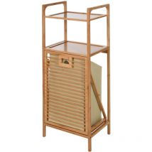 Etagère de salle de bain en bambou avec 2 étagères et sac à linge 40x30x95cm - Wellhome