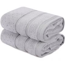 Lot de 2 serviettes de bain 50x90cm en coton Gris - Wellhome