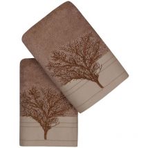 Lot de 2 serviettes de bain 50x90cm en coton marron clair - Wellhome