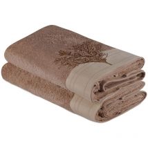 Lot de 2 serviettes de bain 70x140cm en coton marron crème - Wellhome