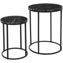 Wellhome - Lot de 2 tables en bois et métal Ø30 Ø40 cm en noir