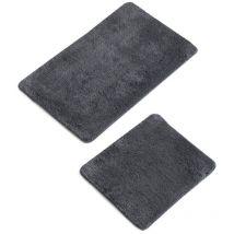 Wellhome - Lot de 2 Tapis de Salle de Bain anthracite, 1 Pièce 50x60 - 1 Pièce 60X100 cm - Anthracite
