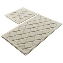 Wellhome - Lot de 2 tapis de salle de bain beige, 1 pièce 50x60 - 1 pièce 60X100 cm - Écru
