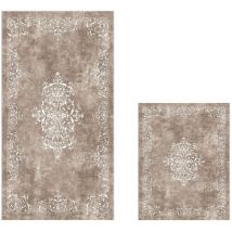 Lot de 2 tapis de salle de bain beige/blanc, 1 pièce 50x60 - 1 pièce 60X100 cm - BeigeBlanc - Wellhome