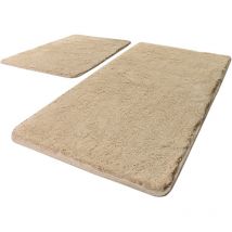 Wellhome - Lot de 2 Tapis de Salle de Bain bone/white, 1 Pièce 50x60 - 1 Pièce 60X100 cm - os blanc
