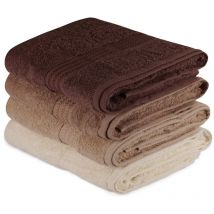 Lot de 4 serviettes de bain 70x140cm en coton Beige Marron - Wellhome