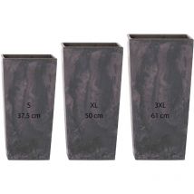 Confezione 3 vasi alti Prosperplast (11,4/26,6/49 litri) Urbi Square Effect in plastica color antracite con deposito.