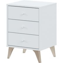 Hogar24 - Table de nuit 3 tiroirs Sire, junior, chambre double, blanc, style moderne, 56 x 40 x 34 cm