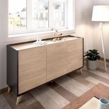 Mobimarket - Buffet contemporain 3 portes - Decor graphite et Chene - l 155 x p 43 x h 75 cm - ness
