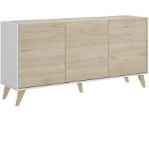 Mobimarket - Buffet bas ness - Mélamine Décor bois clair et blanc - 3 Portes - l 155 x p 43 x h 75 cm