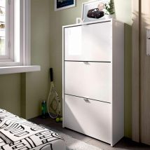 Mobimarket - Meuble à chaussures 3 portes Jazz Blanc brillant 61 x 113 x 25 cm - Blanc brillant