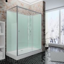 Schulte - Komplettkabine Ibiza - Duschkabine mit Schiebetür 5 mm esg Sicherheitsglas klar, Rückwände in light grün, Profil: Alu Natur, Größe: 80 x
