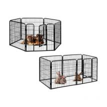 Welpenlaufstall 6 Gitter,Metall Playpen Haloyo mit Tür,für Innen, Außen,Terrasse,Hunde,Kaninchen,Hühner,80 x 60cm,schwarz