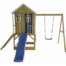 Holz Stelzenhaus Alpaka mit Rutsche, Schaukel und Sandkasten Natur 290x350x242 cm - Wendi Toys