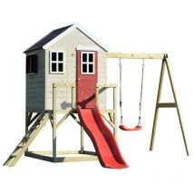 Kinderspielhaus, Stelzenhaus 'Elefant' mit Veranda, Schauckel und Rutsche, holz / rot - Wendi Toys