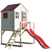 Kinderspielhaus, Stelzenhaus 'Tiger' mit Veranda und Rutsche, holz / rot - Wendi Toys
