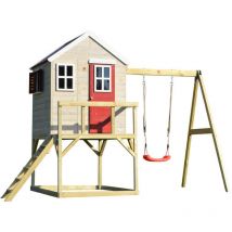 Kinderspielhaus, Stelzenhaus 'Zebra' mit Veranda und Schaukel, holz / rot - Wendi Toys