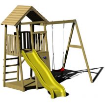 Kinderspielhaus, Kletterturm 'Biene' mit Rutsche, Kletterwand und Schaukel, holz / gelb - Wendi Toys