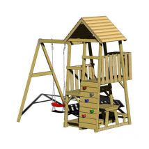 Holz Spielturm Gorilla mit Rutsche, Kletterwand, Schaukel und Picknicktisch Natur 290x270x270 cm - Wendi Toys