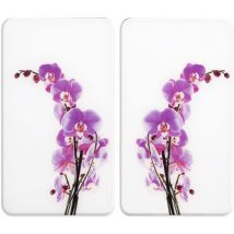 Protection plaque de cuisson "Fleur d'orchidée" en verre trempé WENKO, Pour toute plaques, Couvre plaque de cuisson, planche à découper, Lot de 2,