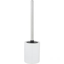 Brosse wc Laviano blanc brillant, porte-brosse wc sur pied avec tête de brosse à lamelles en silicone remplaçable, anti-adhésive pour un nettoyage