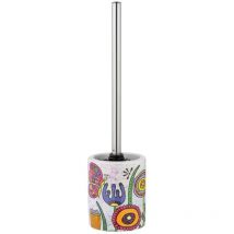 Combinazione da Bagno Rollin'Art Full Bloom, portascopino per wc Aperto con Installazione Flessibile in Ceramica Stampata con Motivo "Prato in