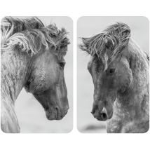 Wenko - Copertura per piano cottura Cavalli Selvaggi, set di 2 coperture in vetro per piano cottura, Vetro temperato, 30x52 cm, grigio