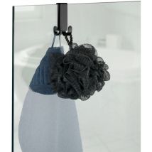 Crochet double de paroi de douche Vieste, crochet paroi de douche pour suspendre peignoirs et serviettes, acier inoxydable, 2x7x5,5 cm, noir - Wenko