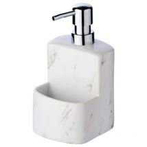 Distributeur liquide vaisselle, distributeur liquide vaisselle porte éponge, Festival, capacité de 380 ml, Céramique, 10x18x10 cm, effet marbre