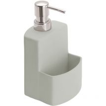 Wenko - Distributeur liquide vaisselle, distributeur liquide vaisselle porte éponge, Festival, capacité de 380 ml, Céramique, 10x18x10 cm, gris