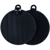 Wenko - ponge de nettoyage en silicone Soft noire, kit de 2 éponges à couverts anti-rayures, structure à picots, œillet d'accrochage & ventouse,