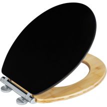 Wenko - mdf WC-Sitz Bambusa in Schwarz 37 x 44 cm - Deckel: Schwarz, Ring: natur, Befestigung: Chrom