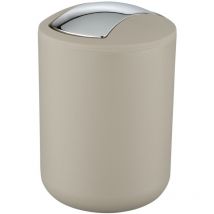 Wenko - Poubelle Salle de Bain, Mini Poubelle Salle de Bain, couvercle basculant, Brasil s, capacité 2L, plastique pet incassable, ø14x21 cm, Taupe