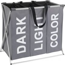 Panier à linge Pliant Trio Wenko Panière à linge 3 compartiments amovibles, Poignée de Transport, Capacité 130L, Polyester Alu, 63x57x38 cm, Gris